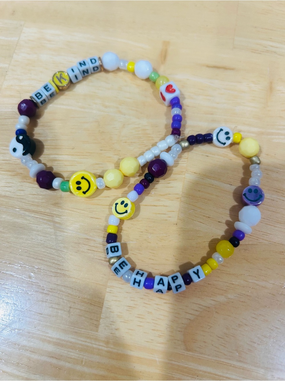Be Happy Yellow Smiley Beaded Bracelet Set